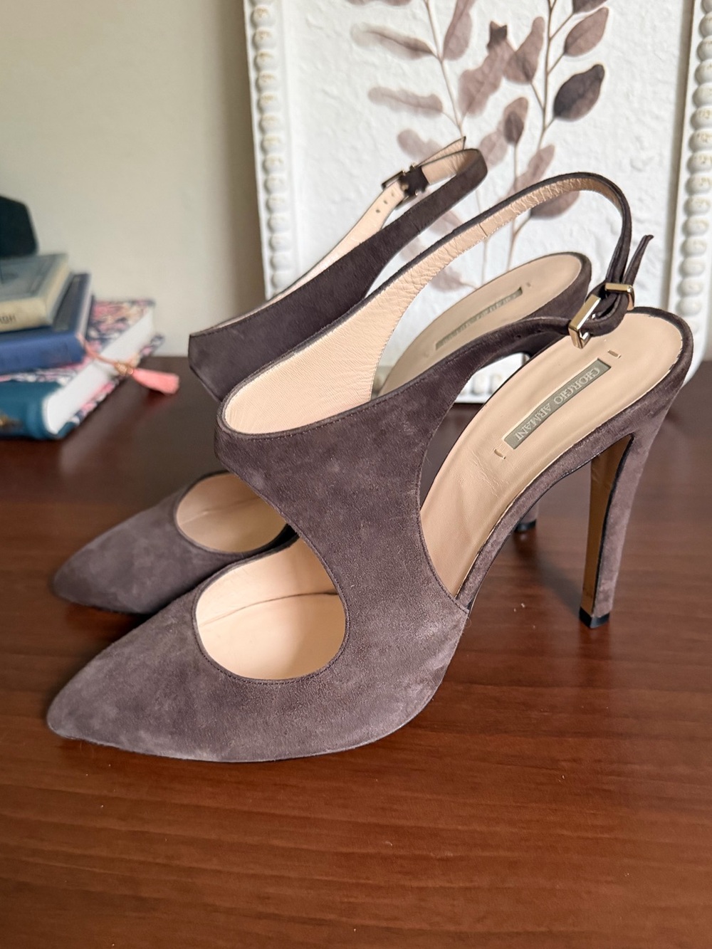 Giorgio Armani Brown Suede Slingback Pointed-Toe Heels | Size 38 (US 7.5)